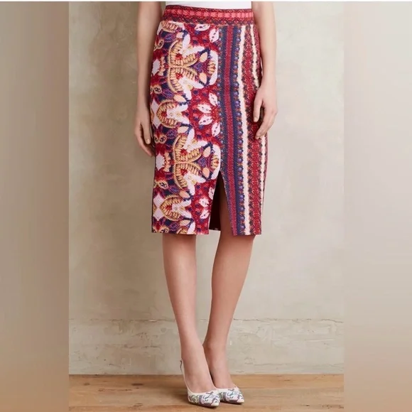 Maeve Multicolor Marala Striped Patterned Pencil Skirt Red Motif - Picture 7 of 8